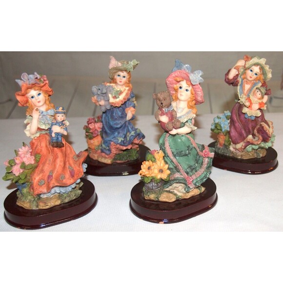 Lot Of 4 Victorian Style girls with dolls heavy 6" Hand Painted Figurines - Picture 1 of 8